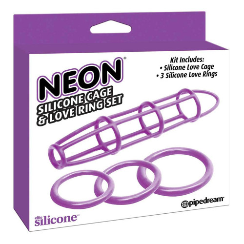 Vòng rọ đeo Dương Vật Neon Silicone Cage & Love Ring Set